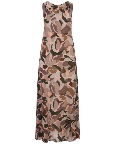 Aspesi Multicoloured Crepe De Chine Long Dress - Natural