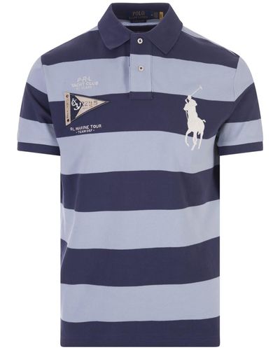 Polo Ralph Lauren Striped Polo Shirt With Big Pony And Nautical Graphics - Blue