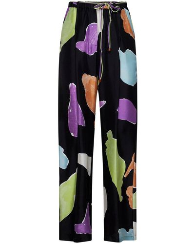 Alysi Drawstring All-Over Patterned Trousers - Black