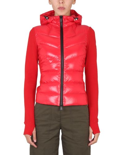 Moncler Cardigan With Hood And Padding - Red