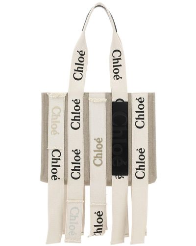Chloé Woody Logo Tote Bag - White
