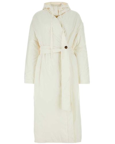Ferragamo Belted Drawstring Long-sleeved Coat - White