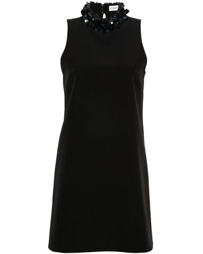 P.A.R.O.S.H. Sleeveless High Neck Mini Dress With Paillettes - Black