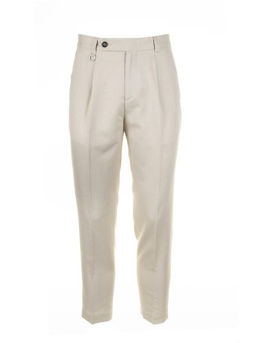 Paolo Pecora Beige Trousers In Cotton And Linen Blend - Natural