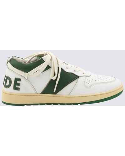 Rhude White And Hunter Green Leather Trainers - Multicolour