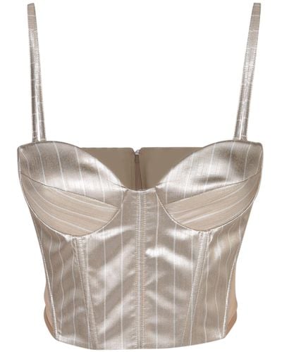 Genny Pinstriped Satin Sand Corset Top - Gray
