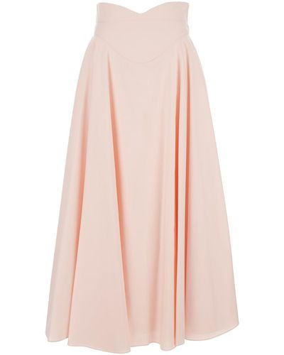 Alexander McQueen Long Pink High-waisted Skirt With Pleated Design In Cotton