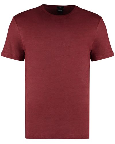 BOSS Linen Crew-Neck T-Shirt - Red