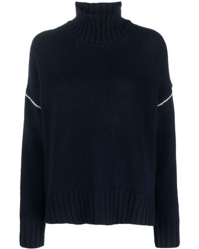 Woolrich Contrasting-stitch Roll-neck Jumper - Blue