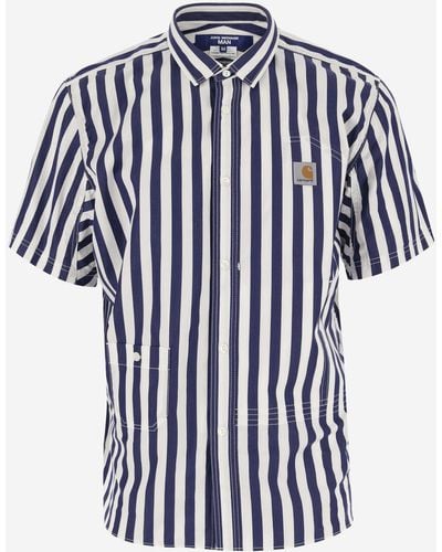 Junya Watanabe X Carhartt Striped Pattern Cotton Shirt - Blue