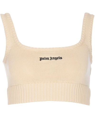 Palm Angels Tank Top With Embroidery - Natural