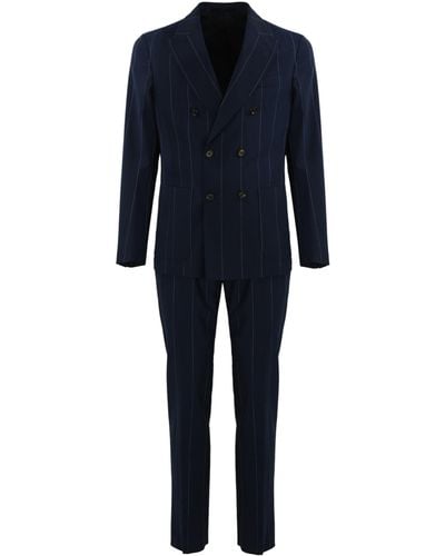 Eleventy Double-Breasted Pinstripe Suit - Blue