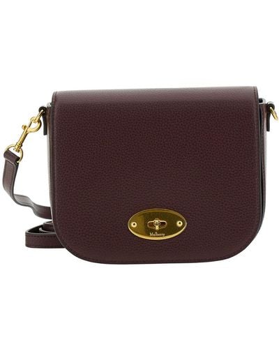 Mulberry Brown Crossbody Bag With Engraved Logo Detail In Hammered Leather Woman
