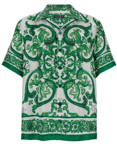 Dolce & Gabbana Palermo And Bowling Shirt With Majolica Print - Green