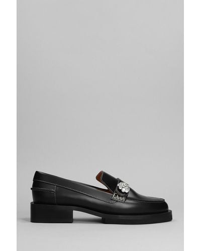 Ganni Loafers In Black Leather - Grey