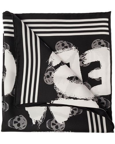 Alexander McQueen Scarf With Logo Print And Skull Motif All-Over - Black