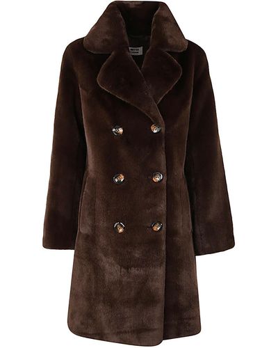 Betta Corradi Double Breasted Coat With Half Belt - Brown