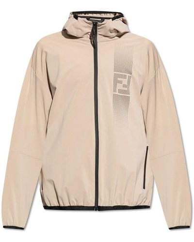 Fendi Gradient Ff Detail Zipped Hooded Jacket - Natural