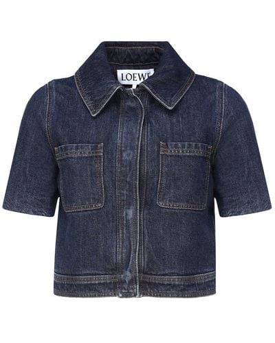 Loewe Cropped Jacket In Denim - Blue