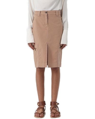 Pinko High-waist Slit-detailed Midi Skirt - Natural