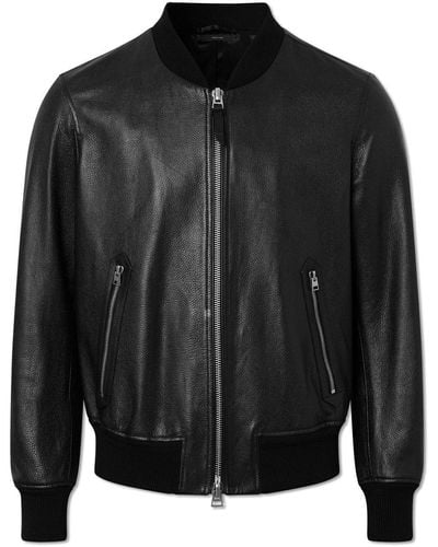 Tom Ford Leather Bomber Jacket - Black