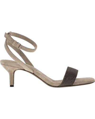Brunello Cucinelli Suede Sandals With Precious Insert - Metallic