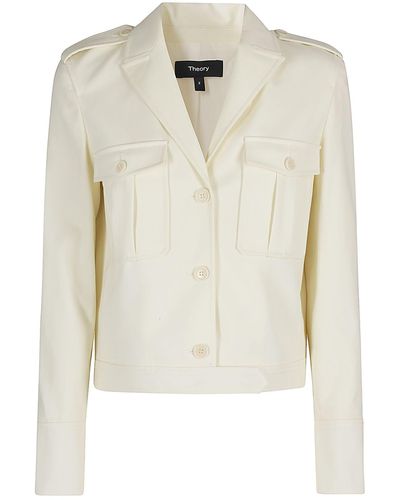 Theory Buttoned Straight Hem Cropped Jacket - Natural