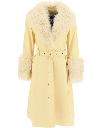 Saks Potts 'foxy' Leather And Shearling Long Coat - Yellow