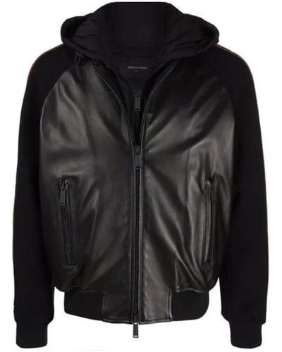 DSquared² Hooded Leather Jacket - Black