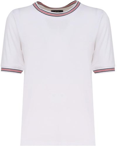 Fay Striped Ribbed T-Shirt - White