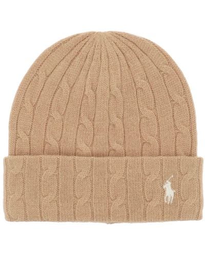 Polo Ralph Lauren Cable Knit Cashmere And Wool Beanie Hat - Natural