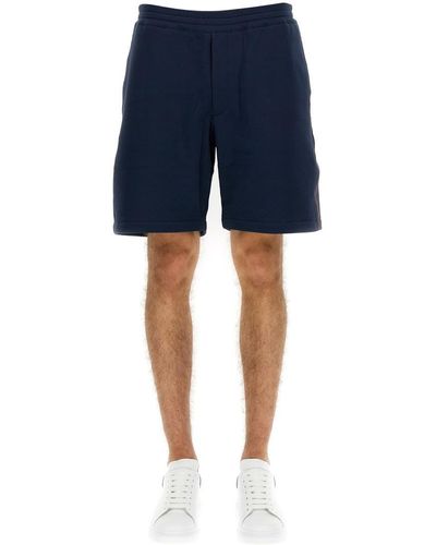 Alexander McQueen Bermuda Shorts With Selvedge Logo Band - Blue