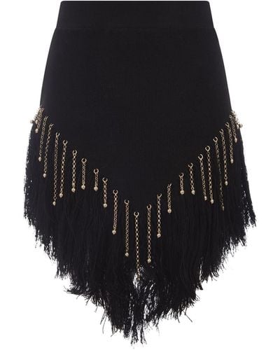 Rabanne Woven Skirt With Knitted Beads And Feathers - Black