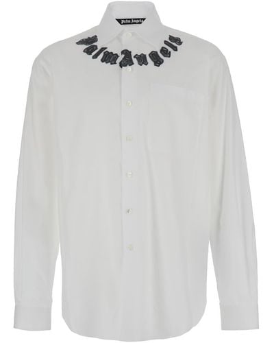 Palm Angels Neck Logo Classic Shirt L/S - White