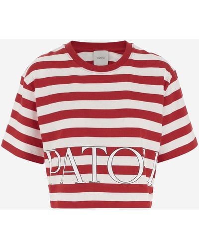Patou Cotton T-Shirt With Logo Striped Pattern - Red