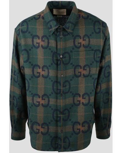 Gucci Jumbo Gg Check Wool Shirt - Green