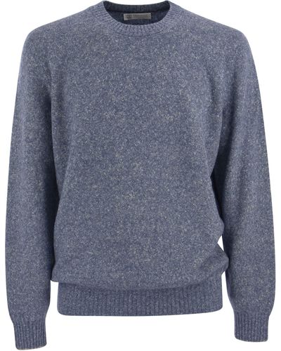 Brunello Cucinelli Crew-neck Sweater In Alpaca Cotton And Wool - Blue