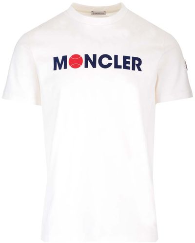 Moncler White Flocked T-shirt With Logo