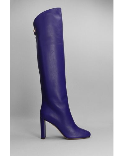 Maison Skorpios Adriana High Heels Boots In Viola Leather - Blue