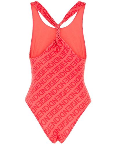Fendi Printed Stretch Nylon Swimsuit - Red