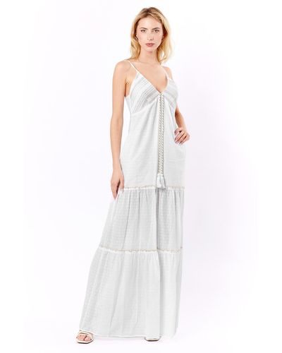 Miss Bikini Long Dress With Lurex Trimmings - White