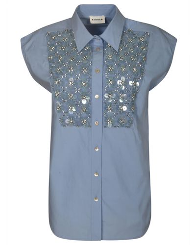 P.A.R.O.S.H. Embellished Sleeveless Shirt - Blue