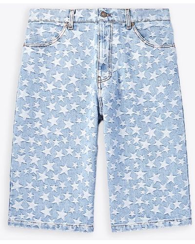 ERL Denim Jacquard Shorts Woven Light Denim Shorts With Stars Pattern - Blue