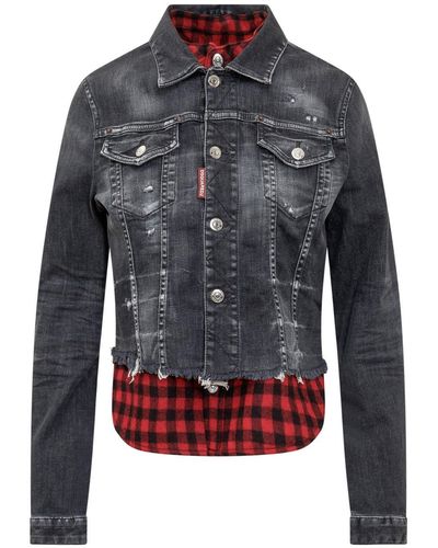 DSquared² Panelled Button-Up Jacket - Blue