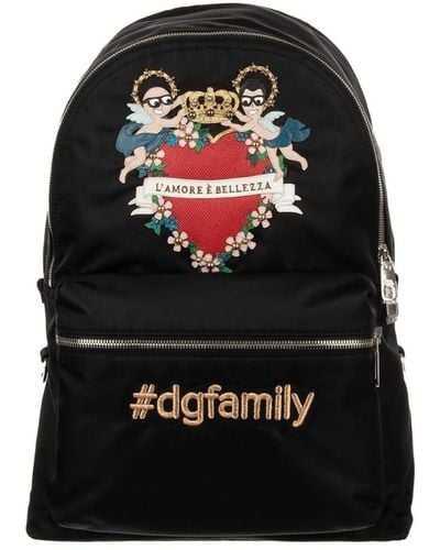 Dolce & Gabbana Vulcano Backpack In Nylon With Designers' Patches - Black