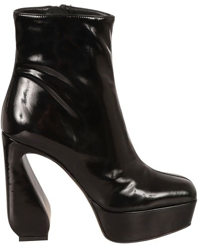 SI ROSSI Side Zipped Shiny Ankle Boots - Black