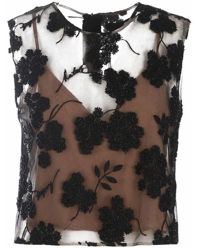ROTATE BIRGER CHRISTENSEN Top Rotate Flowers Made Of Tulle - Black