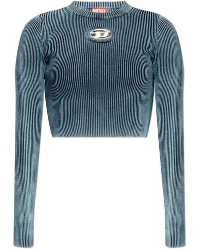 DIESEL M-Anchor-A Logo Cut-Out Ribbed Knit Top - Blue