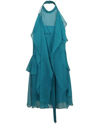 Alberta Ferretti Ruffle Detailed Semi-sheer Mini Dress - Blue