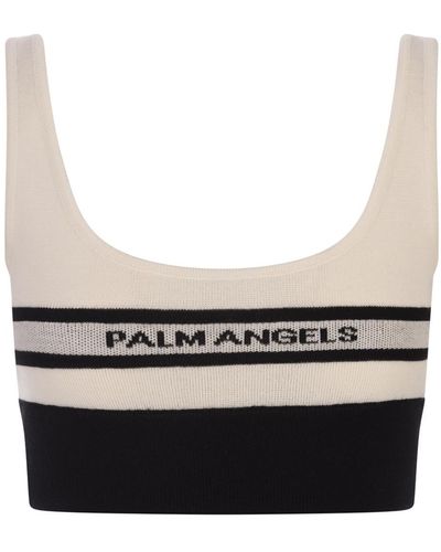 Palm Angels Two-Tone Wool Crop Top With Logo - White